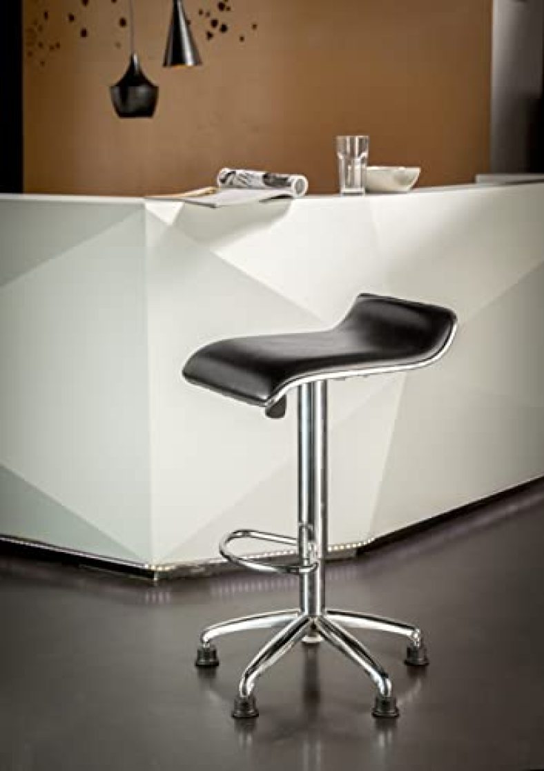 Amazon Brand – Solimo Volt Kitchen Bar Stool With Adjustable Height, Metal Base, Chrome Finish, Faux Leather Cushion, Black