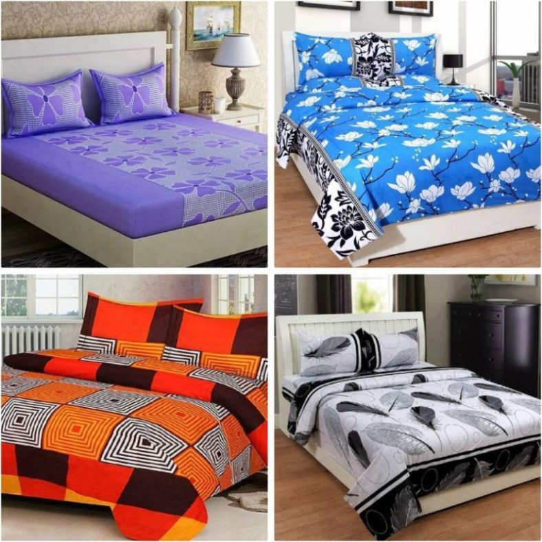 New Panipat Textile Zone 144 Tc Polycotton Double Printed Fitted & Flat Bedsheet(Pack Of 4, Pink)