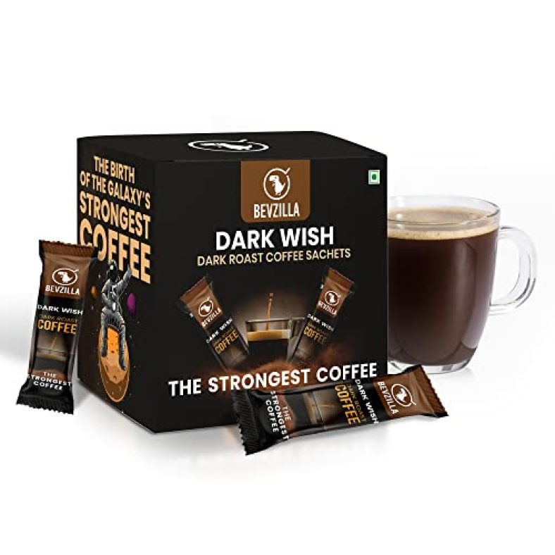 Bevzilla Dark Wish Dark Roast Strong Coffee Powder – 48 Sachets Box |Instant Coffee| Strongest Coffee| Expresso, Cappuccino, Latte| 100% Arabica Coffee| Bold & Intense| Premium Coffee| Makes 48 Cups