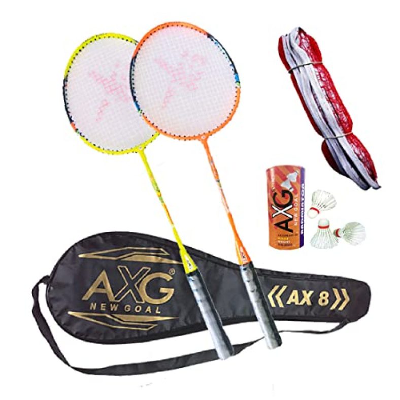 Axg New Goal Ax-8 Strenuous Aluminium Badminton Set (2 Racquets, 3 Shuttlecocks, 1 Net) Badminton Kit