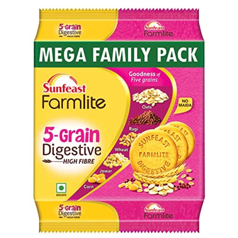 Sunfeast Farmlite 5 Grain Digestive Biscuit, High Fibre Biscuit, Goodness Of 5 Grains, 800 G Pack