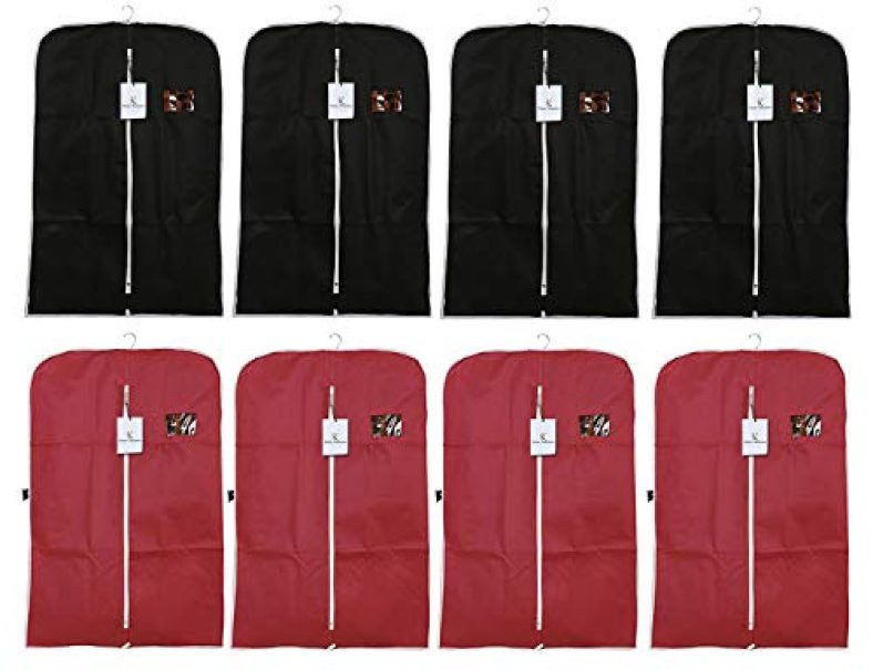Kuber Industries 8 Piece Non Woven Coat Cover, Black And Maroon