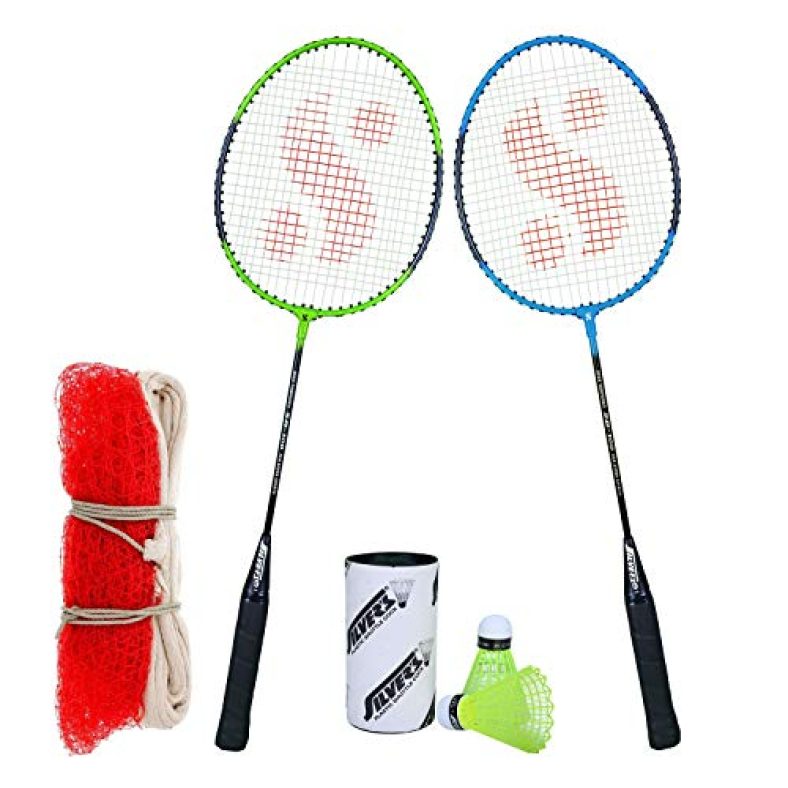 Silver’S Sb-100 Combo-6 ( 2 B/Rackets + 2 Pcs Plastic Shuttle + 1Pc. Badminton Net Nylon ) Green-Blue