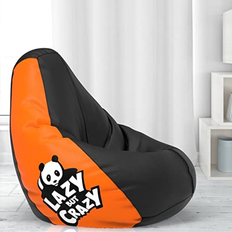 Comfybean Bag With Beans Filled Xxl- Official: Jack & Mayers Bean Bags – For Teenagers – Max User Height : 4.5-5 Ft.-Weight : 45-50 Kgs(Model: Lazy But Crazy – Black Orange)