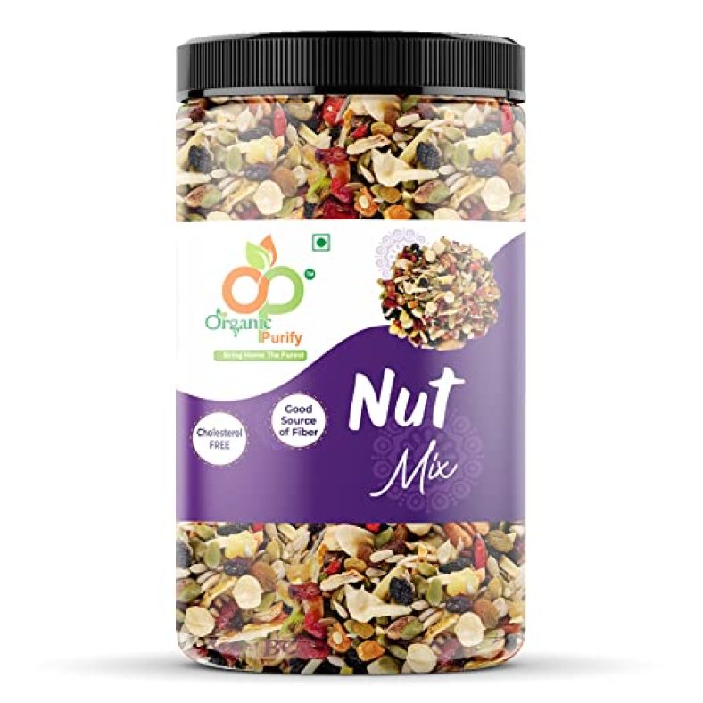 Organic Purify Mixed Dry Fruit Nut Mix (13+ Seeds & Dry Fruits) Healthy Daily Bites Trail Mix With Almonds, Cashew Nuts, Pumpkin Seeds, Dehydrated Kiwi, Black Currant (Jar Pack) Immunity Booster 500G