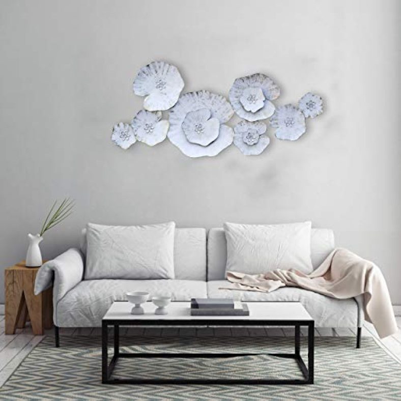 Craftter Metal Leaf’S Wall Art Hanging Sculpture, Antique Wall Decoration For Living Room, Bedroom, Farm House, Cottage, Home Office (White, 48 X 22 Inch)