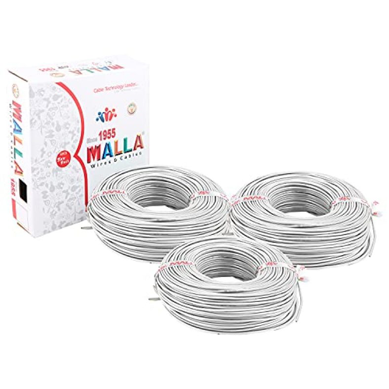 Malla Copper Wire With Triple Layer Pvc Coating, Single Core Flexible Electric Cable For Domestic & Industrial Connections (1.0 Mm, 90M Long, White, 3 Pcs)