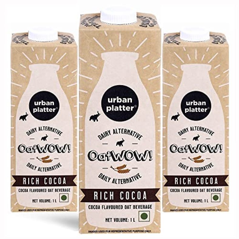 Urban Platter Oatwow Rich Cocoa, 1L [Pack Of 3] [Dairy-Free Oat Beverage, Sugar-Free & Rich Chocolate Flavour, Lactose-Free]