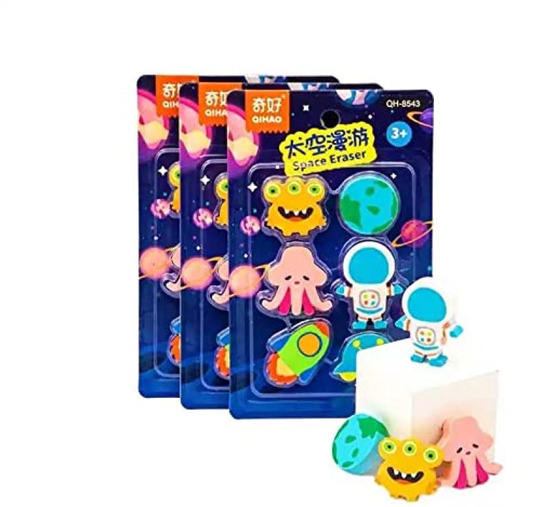 Crackles Cartoon Style 2D Space Erasers For Kids School Supplies Rubber Stationary Kit For Boys And Girls (Pack Of 4, Multicolor)