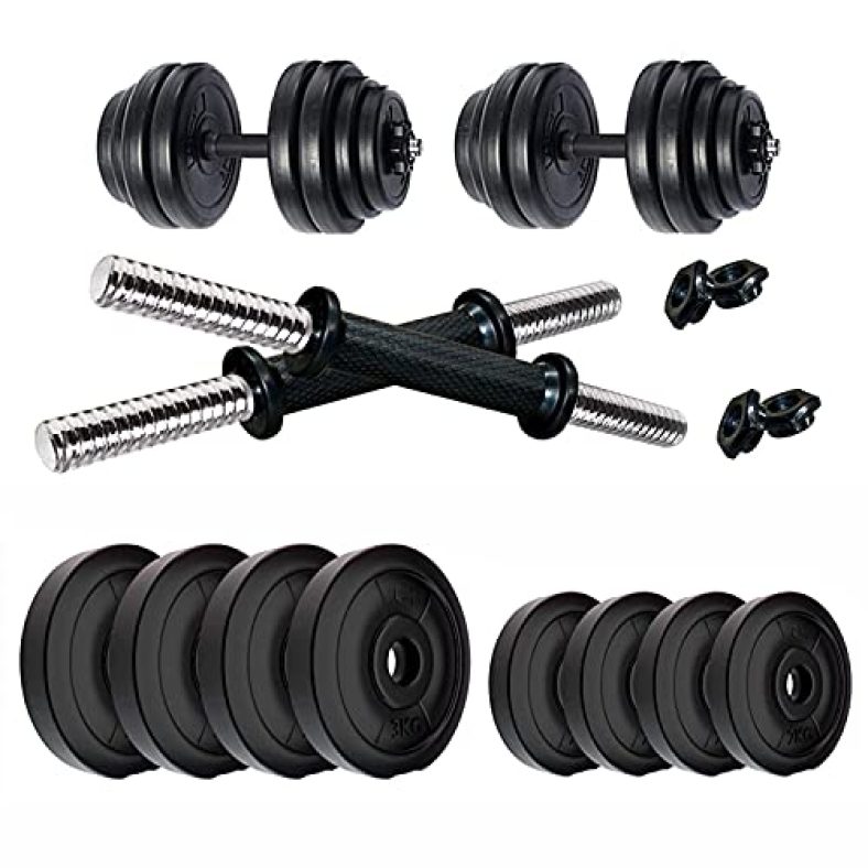 Koxtons Premium Weight Adjustable 20 Kg Polyvinyl Chloride Dumbbell Set (Black Colour)