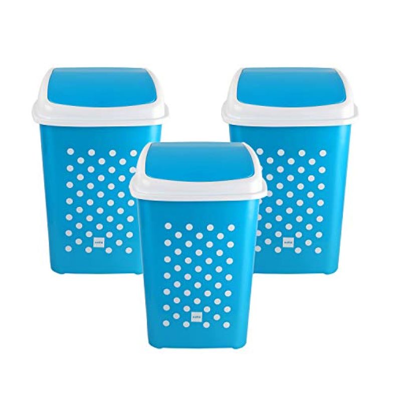 Cello Plastic Fusion Swing Dustbin, 10 Litre, Blue, Set Of 3