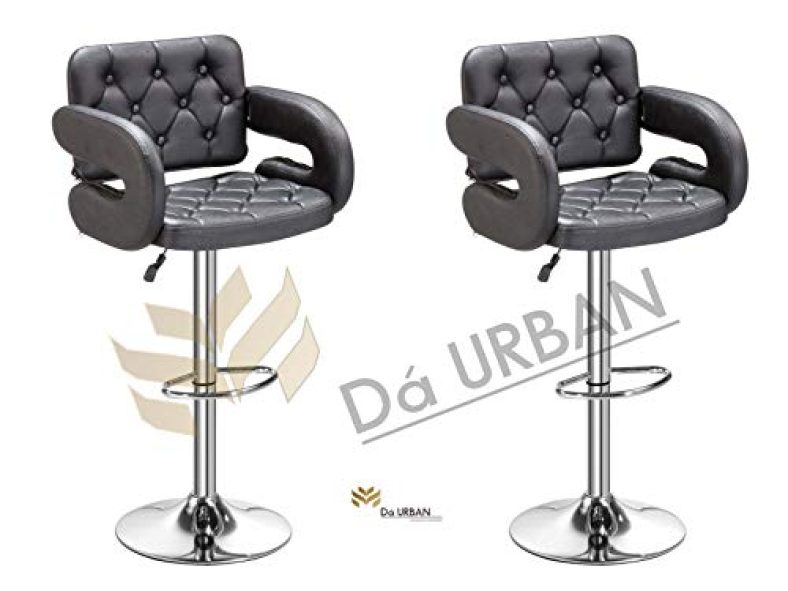 Da Urban® Hot Seat Pack Of 2 Height Adjustable & Revolving Bar Stool / Kitchen Chair (Black)