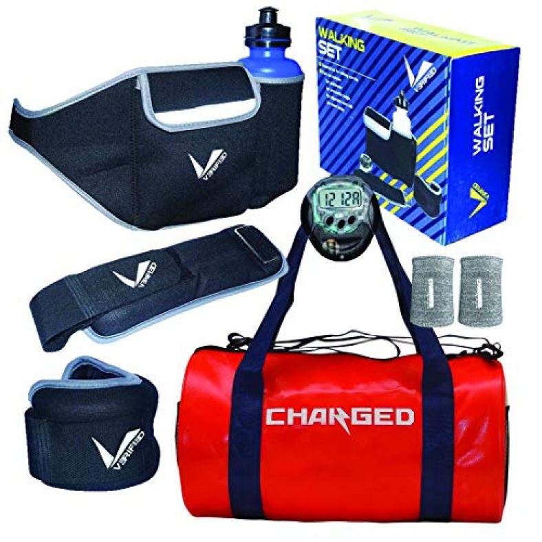 Verified Gym Set Including Vf-1026 Walking Set With Charged Gym Bag Adena Red And Wrist Band 3” Pair Milanche Grey