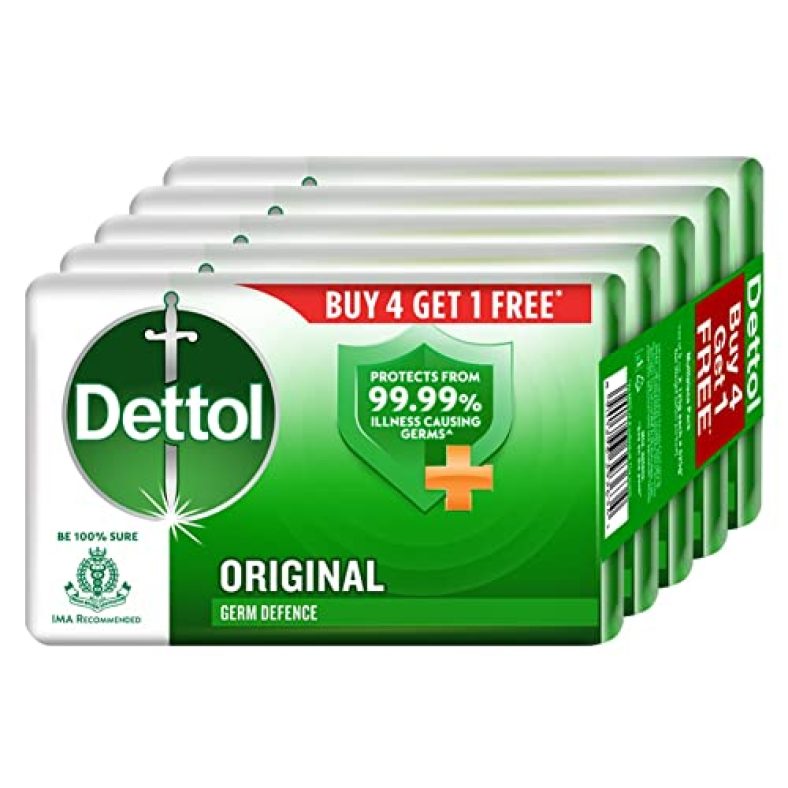 Dettol Original Germ Protection Bathing Soap Bar, (Buy 4 Get 1 Free – 125G Each), Combo Offer On Bath Soap