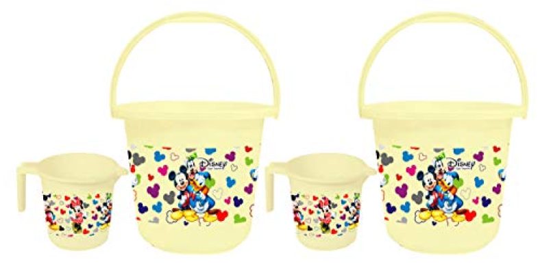 Kuber Industries Disney Team Mickey Print 4 Pieces Unbreakable Virgin Plastic Bathroom Bucket With Mug Set- Cream, (2 Pc 16 Ltr Bucket & 2 Pc 500 Ml Mug) -Hs_35_Kubmarts17488