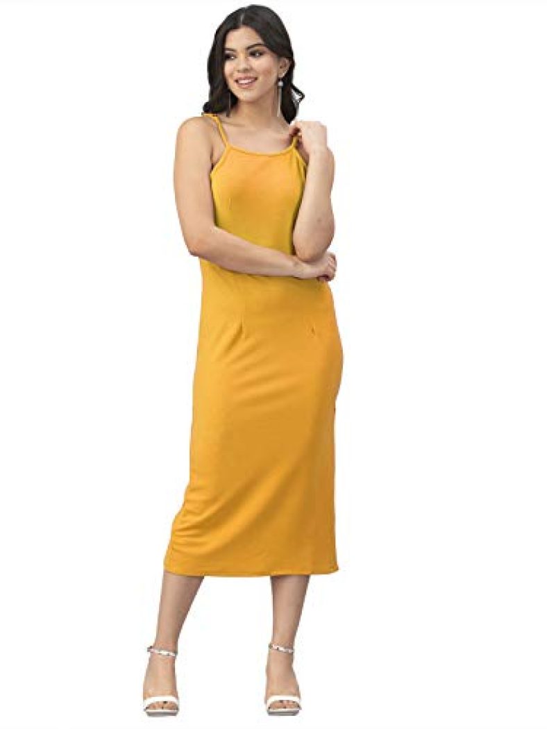 Selvia Women’S Polyester Blend Sheath Dress (150Tkr2802-L_Mustard_L)