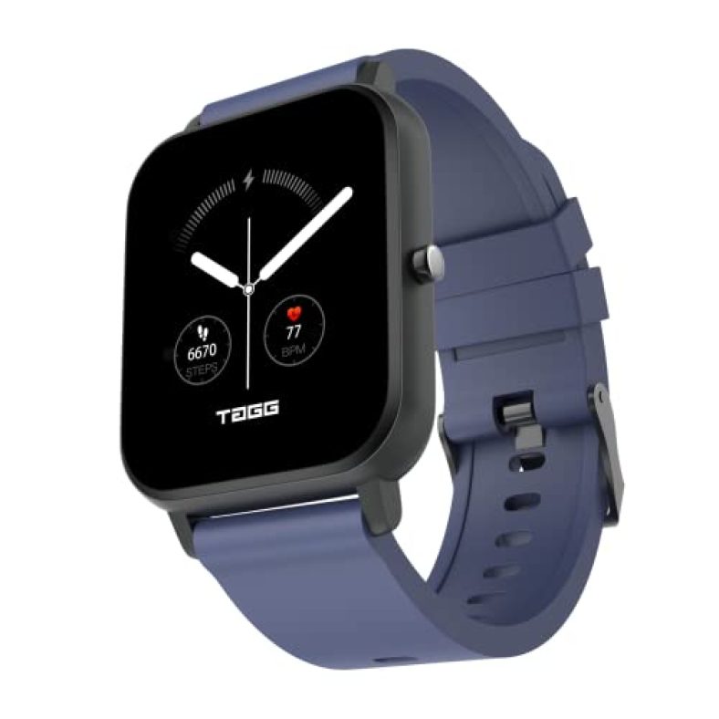 Tagg Verve Sense Smartwatch With 1.70” Large Display, Real Spo2, And Real-Time Heart Rate Tracking, 7 Days Battery Backup, Ipx67 Waterproof || Gun Metal Blue, Standard