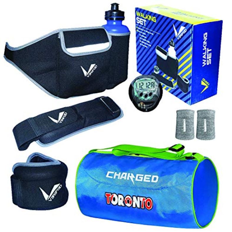 Verified Gym Set Including Vf-1026 Walking Set With Charged Gym Bag Toronto Small Sky And Wrist Band 3” Pair Milanche Grey