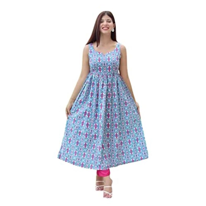 Jai Style Kurti For Womens Designer Anarkali Stylish Blue Printed Kurti (X-Large)
