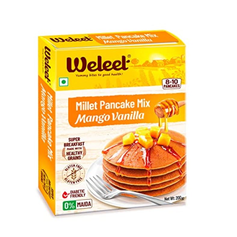 Weleet Millet Pancake Mix | Mango Vanilla Flavour | Pancake Mix Powder, 0% Maida, Gluten Free, Diabetic Friendly – 200 Gm, Pack Of 1