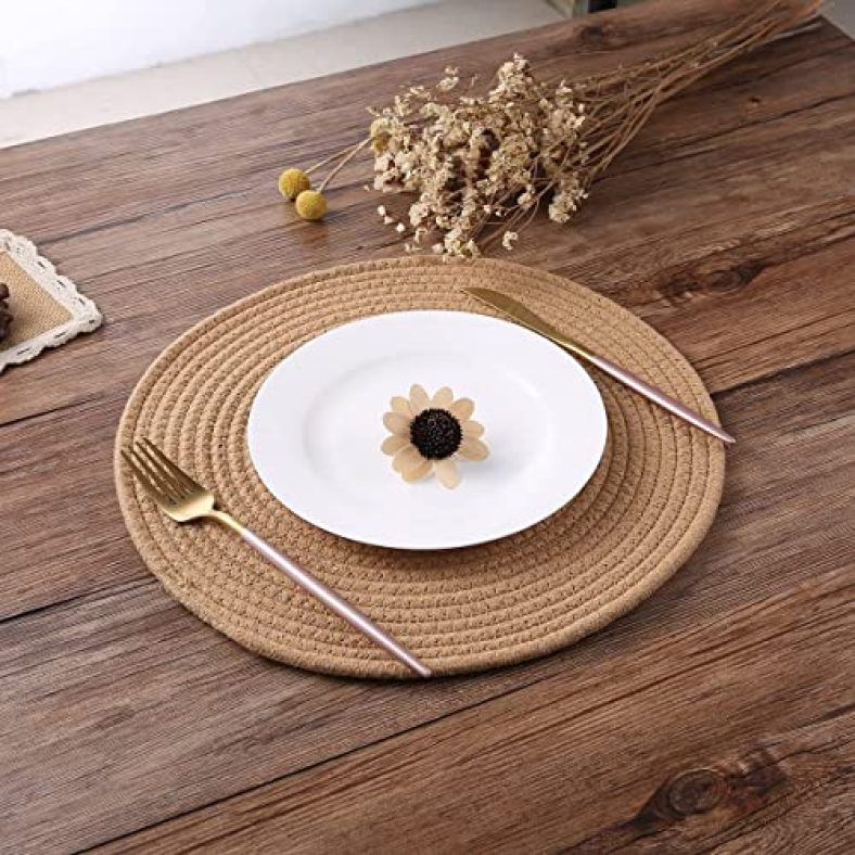 ☆Lby Handwoven Cotton Natural Reversible Rugs Round Braided Floor Carpet Mat For Living Room, Bedroom, Dining, Office, Restaurant (35, A)