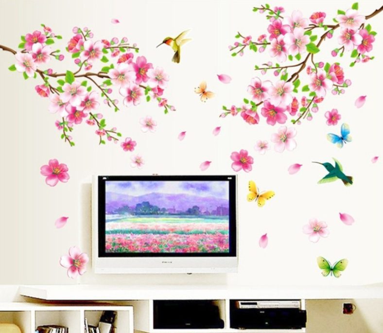 Aquire 155 Cm Wall Stickers Flowers Tv Background Branch Led Lcd Living Area Decoration Pvc Vinyl Self Adhesive Sticker(Pack Of 1)