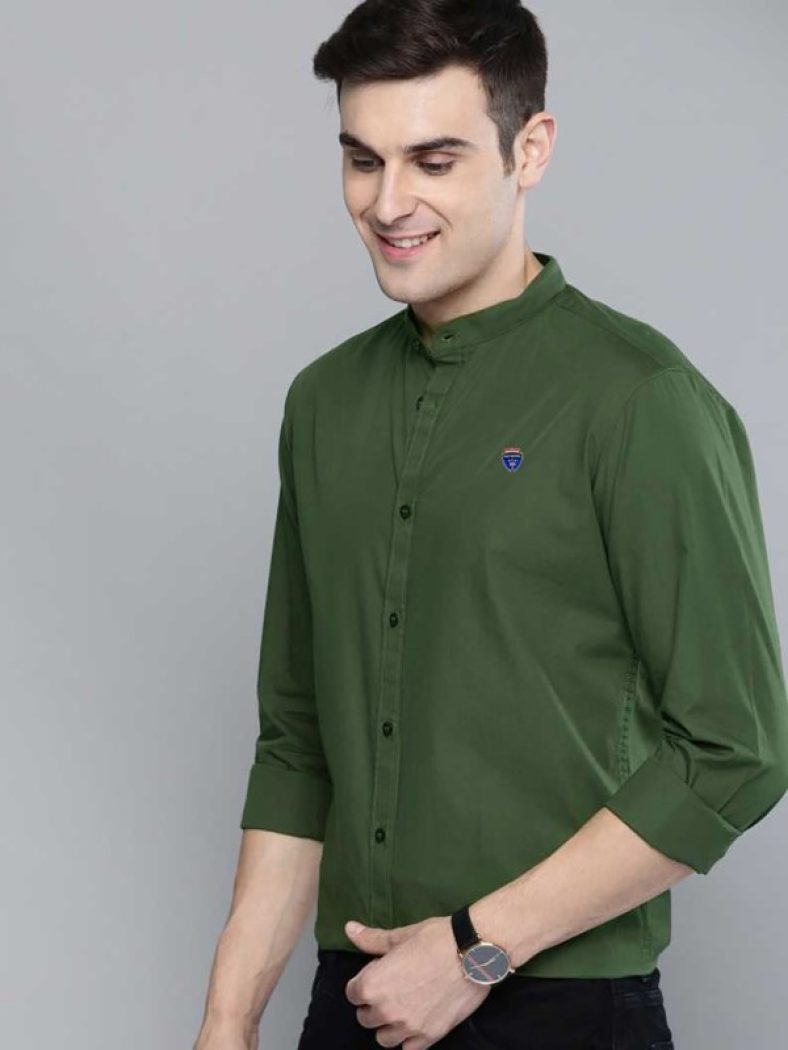 Fubar Men Solid Casual Dark Green Shirt