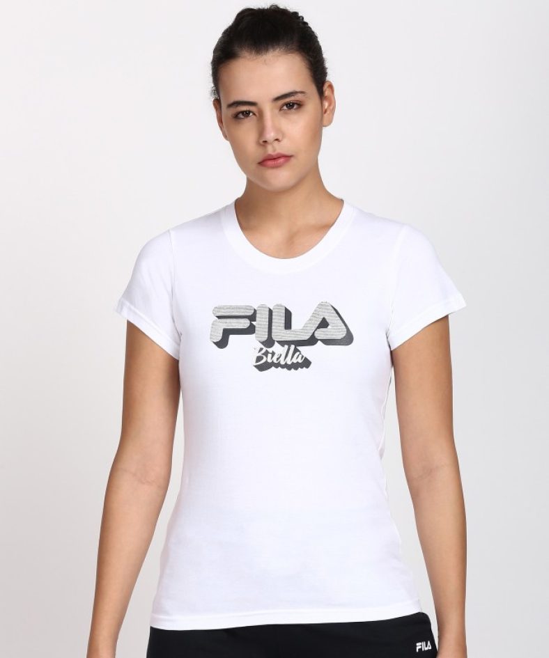 Fila Casual Short Sleeve Printed Women White Top