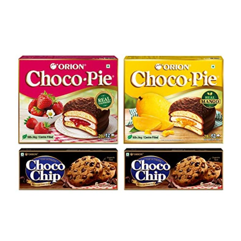 Orion Ultimate Snack Box | Mango & Strawberry Chocopie 2X12 Pc Pack | Chocochip Cookies 2X 6Pc Pack | Tea-Time Snack