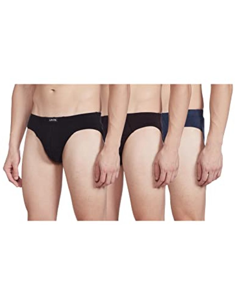 Levi’S Men’S Cotton Style #011 Comfort Regular Fit Solid Brief (Pack Of 3) (#011-Brief-Blk/Brwn/Nmel-P3_Black, Brown, Navy Melange_S)