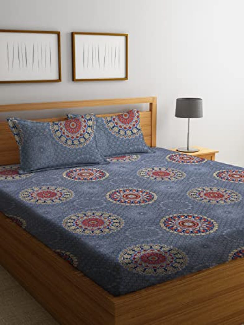 Home Sizzler 144 Tc Microfibre Ethnic Motifs Double Bedsheet With 2 King Size Pillow Covers