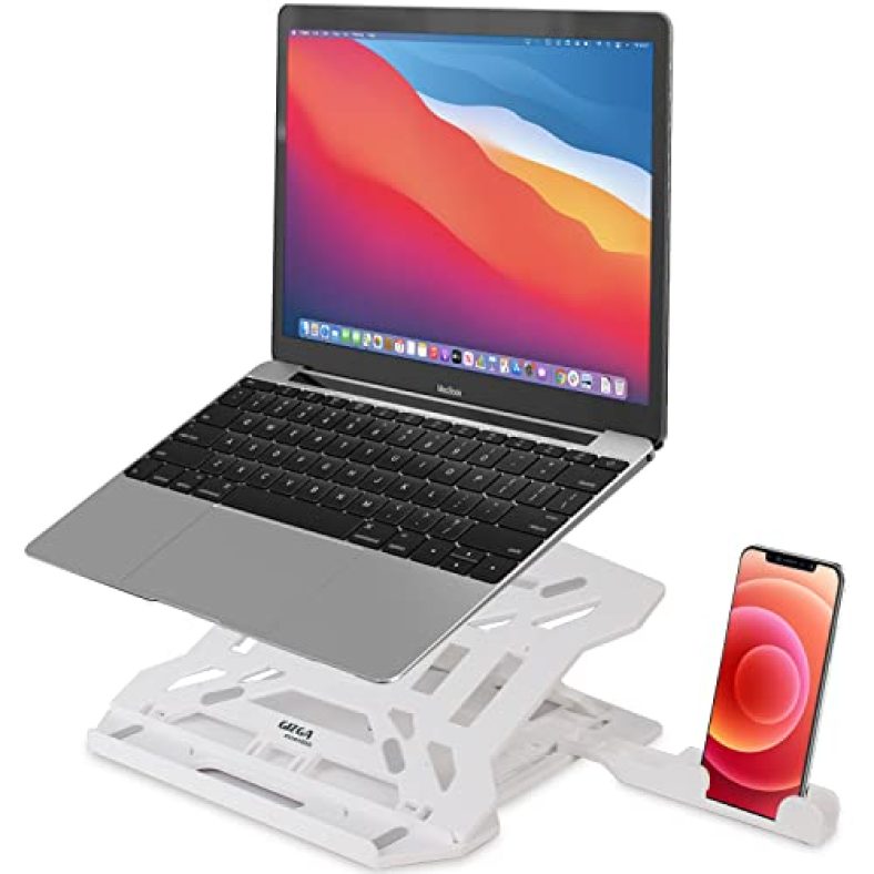 Gizga Essentials 2-In-1 Laptop Stand & Mobile Stand, 12″ To15.6 Laptops, Ergonomic Design, 8-Adjustable-Angles, Heat Dissipation, Anti-Slip Base, Portable And Lightweight, Laptops/Macbook, White