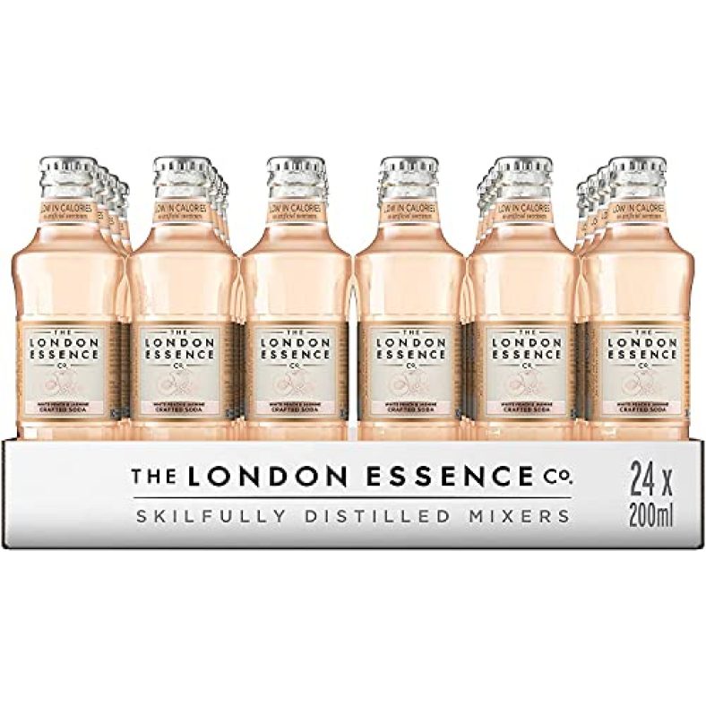 The London Essence Co. White Peach & Jasmine Crafted Soda, 6.76 Fl Oz / 200 Ml, 24 Pack