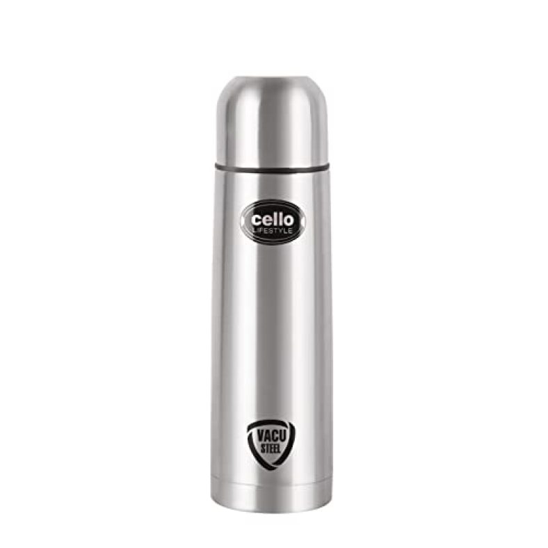 Cello Life Style Vacuum Insulated Flask | Hot And Cold Water Bottle | Double Walled Stainless Steel Bottle For Travel, Home, Office, School | 1000Ml, Silver