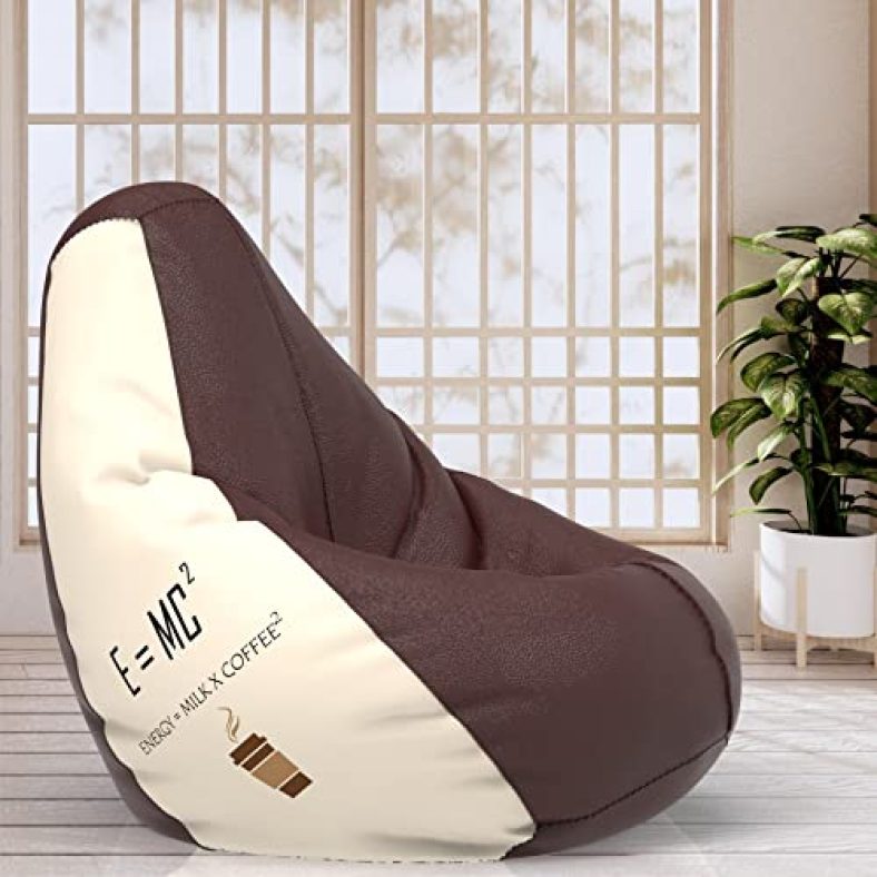 Comfybean Bag With Beans Filled Xxl- Official: Jack & Mayers Bean Bags – For Teenagers – Max User Height : 4.5-5 Ft.-Weight : 45-50 Kgs(Model: E=Mc2 Brown Cream)
