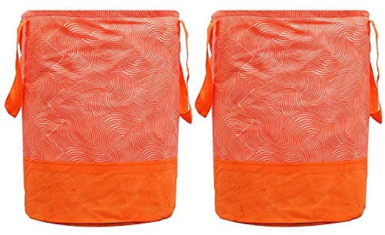 Fun Homes Laheriya Printed 2 Pieces Waterproof Non-Woven Laundry Bag,Toy Storage,Laundry Basket Organizer 45 L (Orange), Pack Of 2 (Fun055)