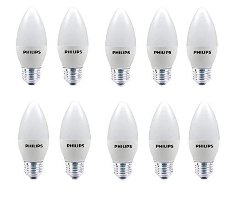 Philips 4-Watt 400-Lumen Candle Frosted E27 Base (Warm White, Pack Of 10) – Decorative, Ambience For Chandeliers, Wall Lights, Desk Lamps, Floor Lamps