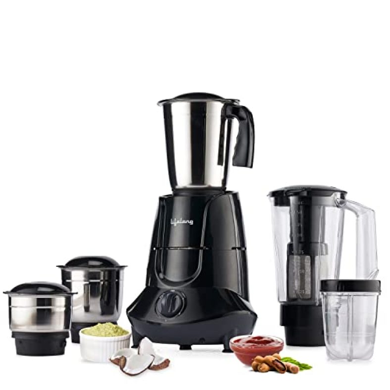 Lifelong Llmg756 750 Watt Juicer Mixer Grinder, 5 Jars For Grinding, Mixing, And Juice At Home , Juicer With Fruit Filter, Chutney/Masala Storage Jar (1 Year Warranty, Black)
