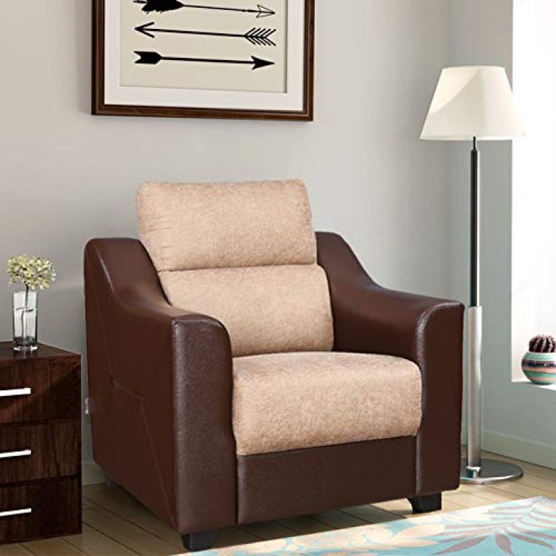 Hometown Alfred Fabric & Leatherette Single Seater Sofa In Brown Colour