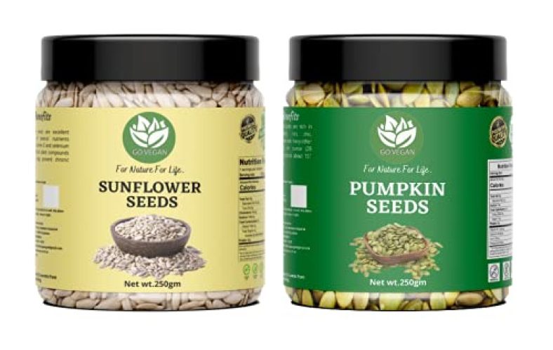 Go Vegan Raw Pumpkin, Sunflower Seeds For Eating Protein And Fibre Rich Food Pack Of 2-250G (Jar Pack)