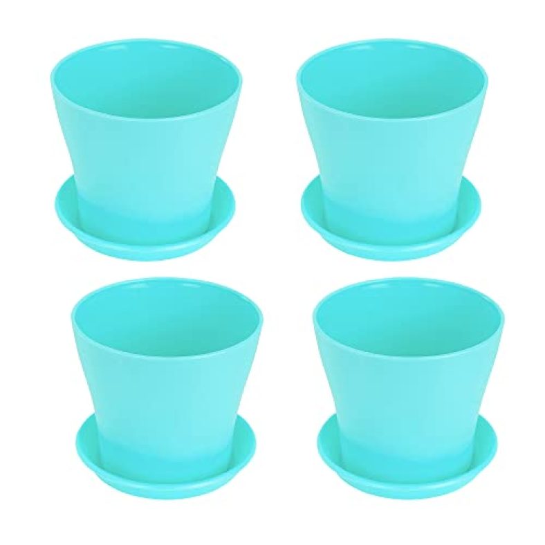 Kraft Seeds Fleshy Flower Planters With Bottom Plates (Pack Of 4, Sky Blue) | Modern Plant Pots For Gardens | Flower Pots For Home Garden Plants | Planters With Tray | Garden Plant Pots For Terrace