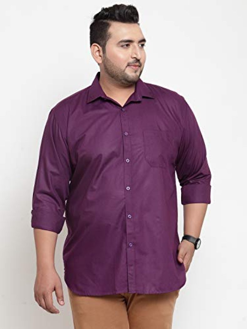 Pluss Men’S Solid Regular Fit Shirt (Msfsc5572-Purple-Xl_Purple 44)