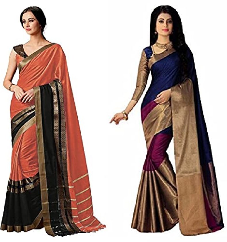 Gosriki Women’S Cotton Saree (Charmi-Combo-Pink-Gold_Multicolor)
