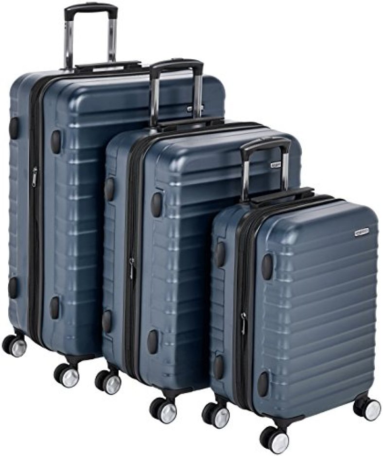Amazon Basics Premium Hardside Spinner Luggage With Built-In Tsa Lock – 3-Piece Set (21″, 26″, 30″), Navy Blue