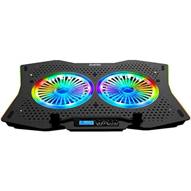 Live Tech Air Rgb Cooling Pad Full Bright Rgb Led Lights Laptop Cooling Pad 2 Big Fans For 15-17.3 Inch Ergonomics Stand Multiple Angel Gaming Pad(Air)