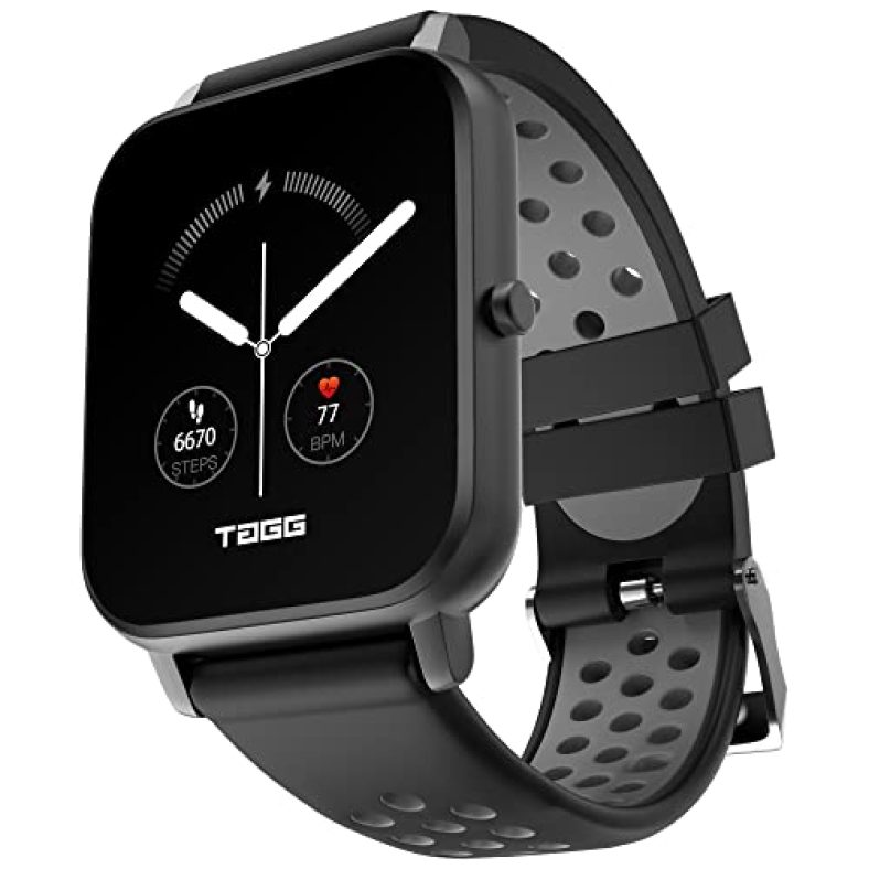 Tagg Verve Sense Smartwatch With 1.70” Large Display, Real Spo2, And Real-Time Heart Rate Tracking, 7 Days Battery Backup, Ipx67 Waterproof | Black Grey,Standard