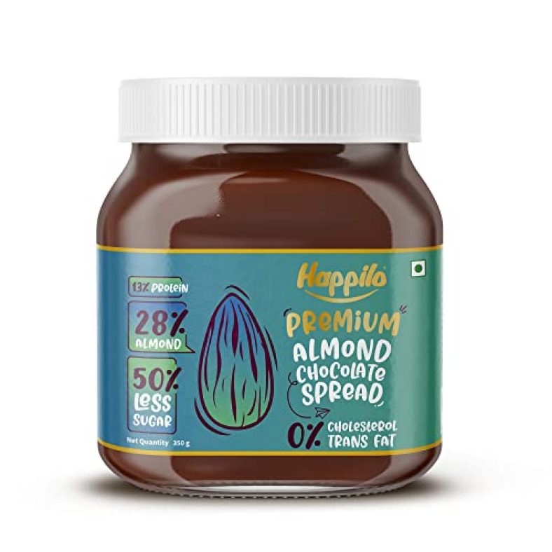 Happilo Premium Almond Chocolate Spread, Delicious And Low-Carb Chocolate Spread With Goodness Of California Almonds, High Protein Low Sugar Sweet Dessert, Smooth & Creamy Guilt-Free Diet Snack, No Cholesterol And Trans-Fat, 350G
