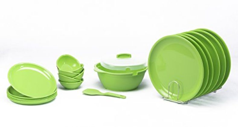 Signoraware Round Dinner Set, 21-Pieces, Parrot Green (Plastic)
