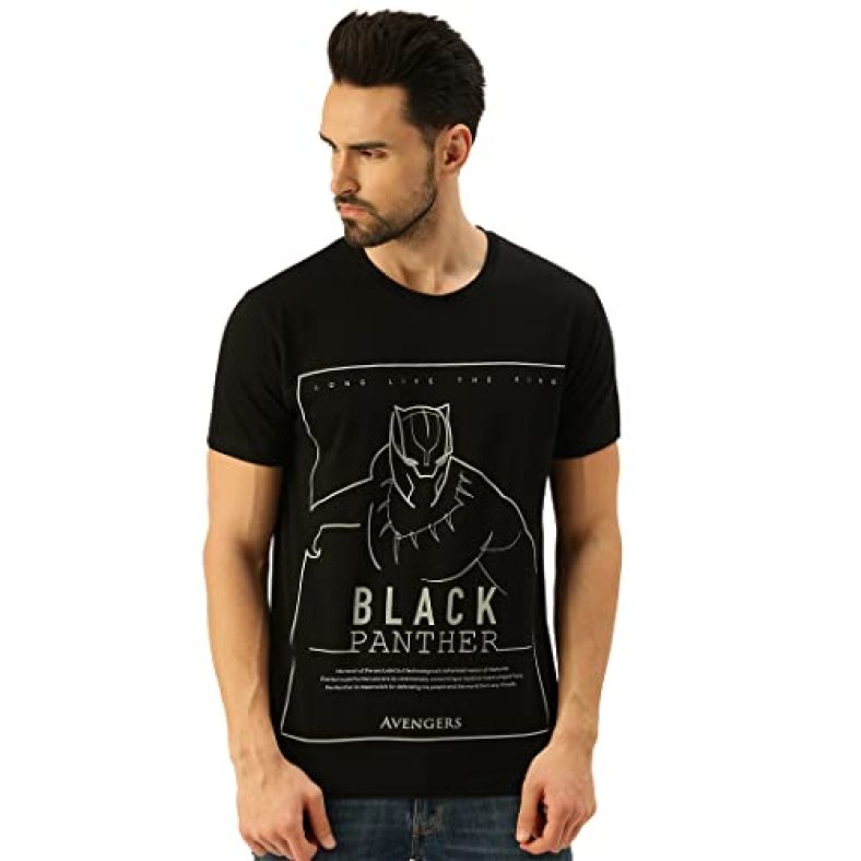 Veirdo Marvel Black Panther Printed Original Half Sleeves T-Shirt For Men