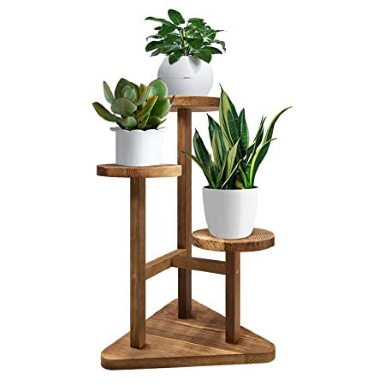 The Tijaarat 3 Tier Plant Stand, Tall Wood Plant Shelf Holder For Indoor Plants, Outdoor Garden Plant Display Rack Flower Pot Stand For Corner Living Room Balcony Garden Patio, Nature,V3( No Wheels）